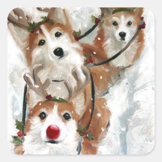 Pembroke welse Corgi Christmas Reindeer Quadratischer Aufkleber