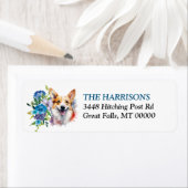 Pembroke Welsh Cardigan Blue Floral Rücksendeadres (Insitu)