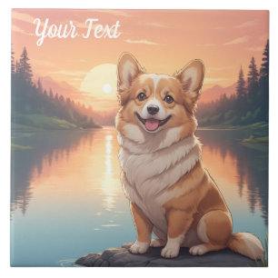 Pembroke Welsh Corgi am See Fliese