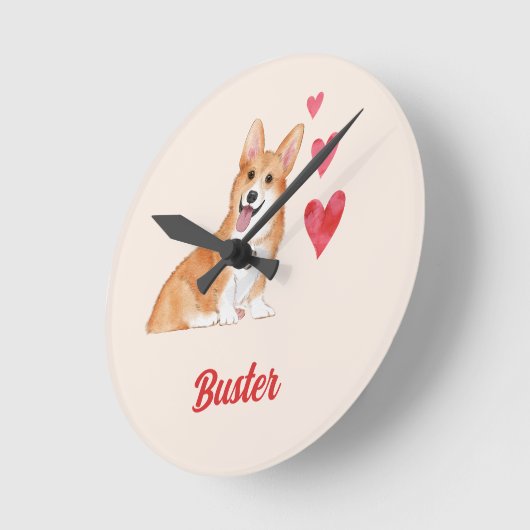 Pembroke Welsh Corgi Anpassbarer Pet Name Runde Wanduhr (Winkel)