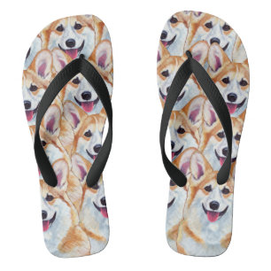 Pembroke Welsh Corgi Art Flip Flops Frische Pasta  Badesandalen
