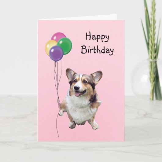 Pembroke Welsh Corgi, Birthday Balloons Karte (Vorderseite)