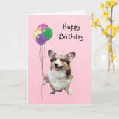 Pembroke Welsh Corgi, Birthday Balloons Karte (Gelbe Blume)