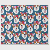 Pembroke Welsh Corgi Blue Cartoon Wrapping Paper Geschenkpapier (Flach)