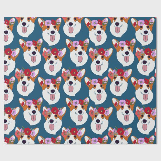 Pembroke Welsh Corgi Blue Cartoon Wrapping Paper Geschenkpapier (Flach)