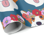 Pembroke Welsh Corgi Blue Cartoon Wrapping Paper Geschenkpapier (Rolleneckpunkt)