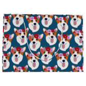 Pembroke Welsh Corgi Blue Cartoon Wrapping Paper Große Geschenktüte (Rückseite)