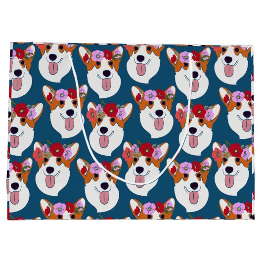 Pembroke Welsh Corgi Blue Cartoon Wrapping Paper Große Geschenktüte (Rückseite)