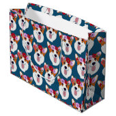 Pembroke Welsh Corgi Blue Cartoon Wrapping Paper Große Geschenktüte (Rückseite Schrägansicht)