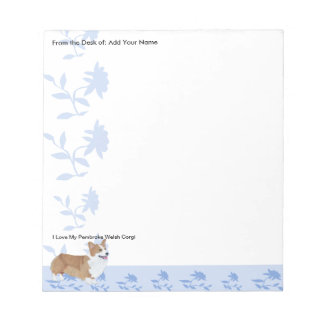 Pembroke Welsh Corgi, Blue Flowers Notizblock