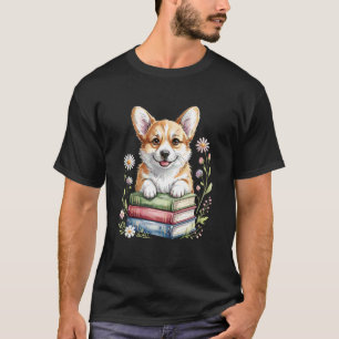 Pembroke Welsh Corgi Bücherwurm Blumen Buchlesen T-Shirt