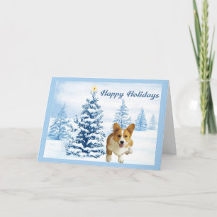 Pembroke Welsh Corgi Christmas Card Blue Tree Feiertagskarte