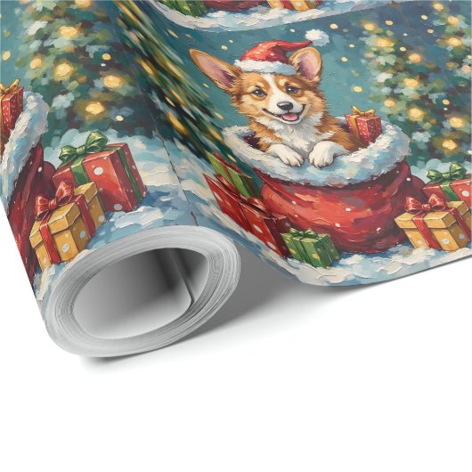 Pembroke Welsh Corgi Christmas Santa Bag Adventure Geschenkpapier (Rolleneckpunkt)