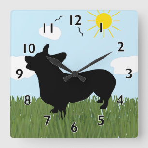 Pembroke Welsh Corgi Clock Quadratische Wanduhr