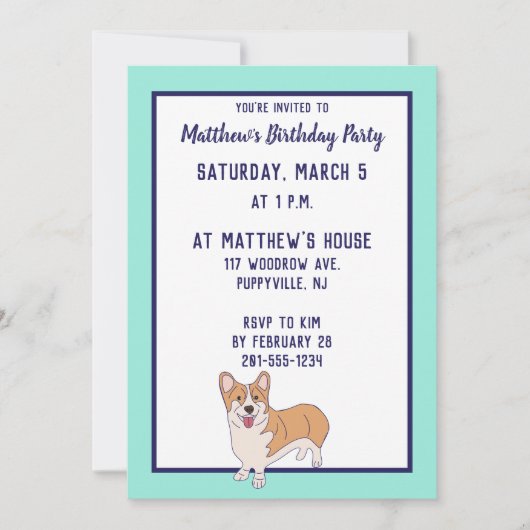 Pembroke Welsh Corgi Custom Party Invites Einladung (Vorderseite)