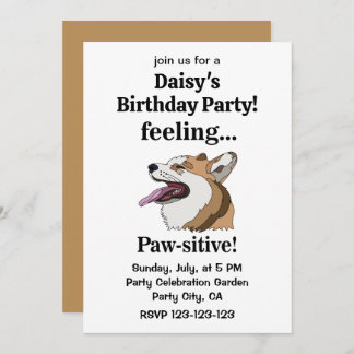 Pembroke Welsh Corgi Dog Birthday Party Einladung