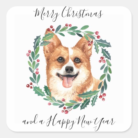 Pembroke Welsh Corgi Dog Elegant Frohe Weihnachten Quadratischer Aufkleber (Vorderseite)