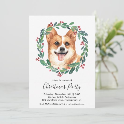 Pembroke Welsh Corgi Dog Elegantes Weihnachtsfest Einladung (Stehend Vorderseite)