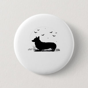 Pembroke Welsh Corgi Dog � Halloween Moon Silhouet Button