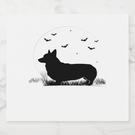 Pembroke Welsh Corgi Dog - Halloween Moon Silhouet Schaumweinetikett (Einzelnes Label)