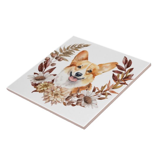Pembroke Welsh Corgi Dog Herbstkranz Fliese (Seite)