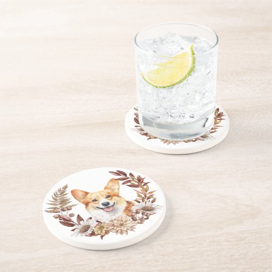 Pembroke Welsh Corgi Dog Herbstkranz Getränkeuntersetzer (Seite)
