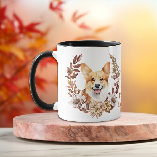 Pembroke Welsh Corgi Dog Herbstkranz Tasse