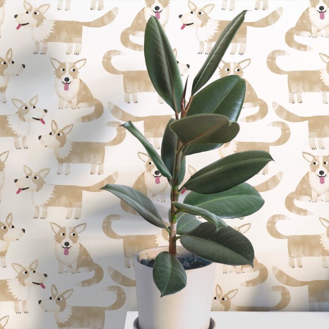 Pembroke Welsh Corgi Dog Pattern Tapete (Pembroke Welsh Corgi dog fun peel and stick wallpaper for animal and pet lovers)