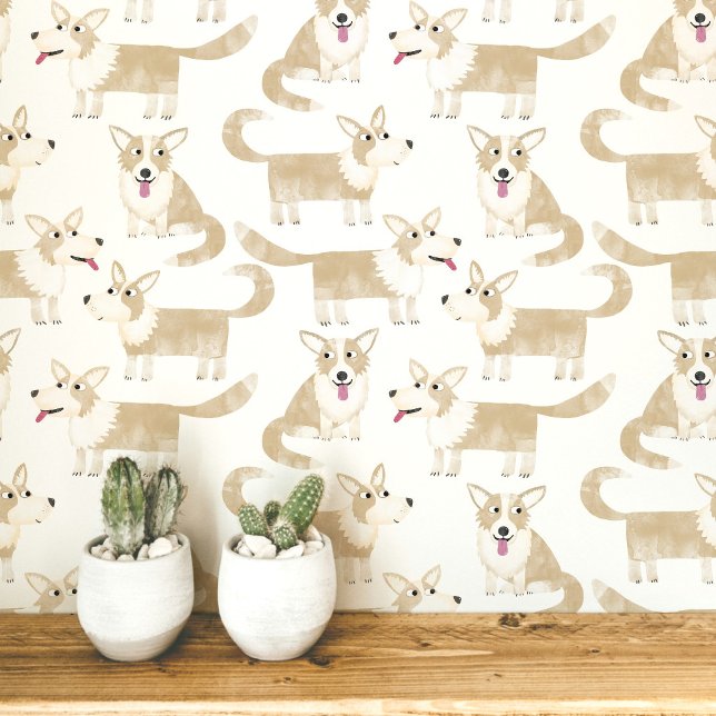 Pembroke Welsh Corgi Dog Pattern Tapete (Pembroke Welsh Corgi dog fun peel and stick wallpaper for animal and pet lovers)