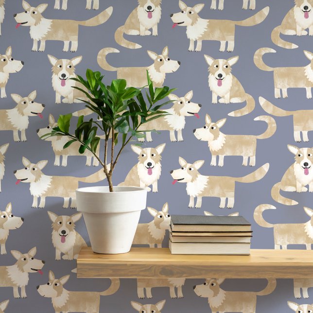 Pembroke Welsh Corgi Dog Pattern Tapete (Fun corgi dog peel and stick wallpaper)