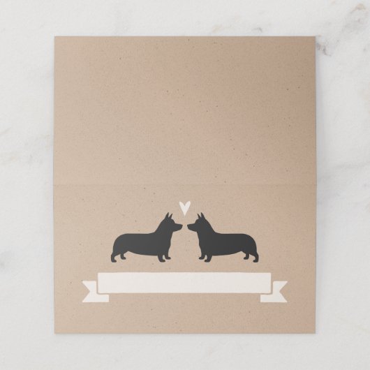 Pembroke Welsh Corgi Dog Silhouetten Hochzeit Platzkarte (Außenseite Aufgefaltet)