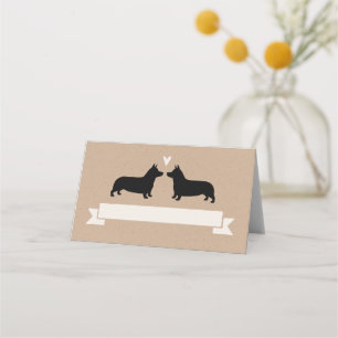 Pembroke Welsh Corgi Dog Silhouetten Hochzeit Platzkarte