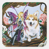 Pembroke Welsh Corgi Fairy Fantasy Quadratischer Aufkleber (Vorderseite)