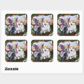 Pembroke Welsh Corgi Fairy Fantasy Quadratischer Aufkleber (Blatt)