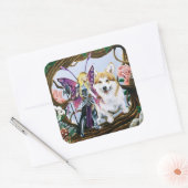 Pembroke Welsh Corgi Fairy Fantasy Quadratischer Aufkleber (Umschlag)