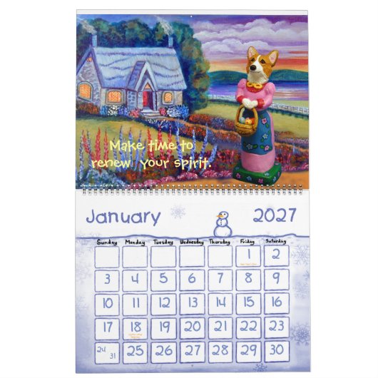 Pembroke Welsh Corgi Folk Art Calendar Kalender (Jan 2027)
