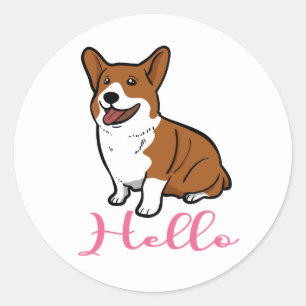 Pembroke Welsh Corgi Hallo Welpenhund Cartoon Runder Aufkleber