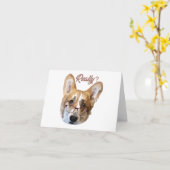 Pembroke Welsh Corgi Hand Drawn Digital Art Karte (Gelbe Blume)