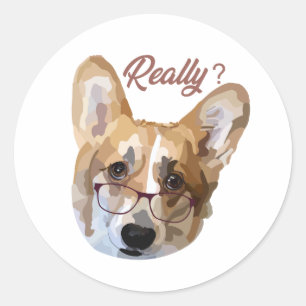 Pembroke Welsh Corgi Hand Drawn Digital Art Runder Aufkleber