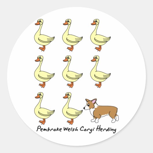 Pembroke Welsh Corgi Herding Ducks Runder Aufkleber (Vorderseite)