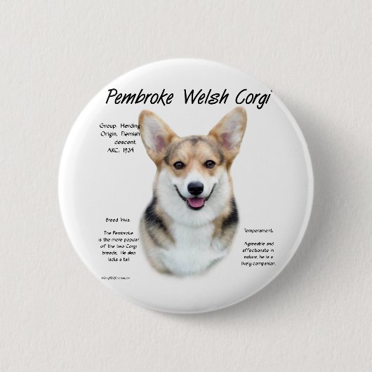 Pembroke Welsh Corgi History Design Button (Vorderseite)