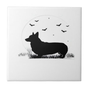 Pembroke Welsh Corgi Hund ? Halloween Mond Silhoue Fliese