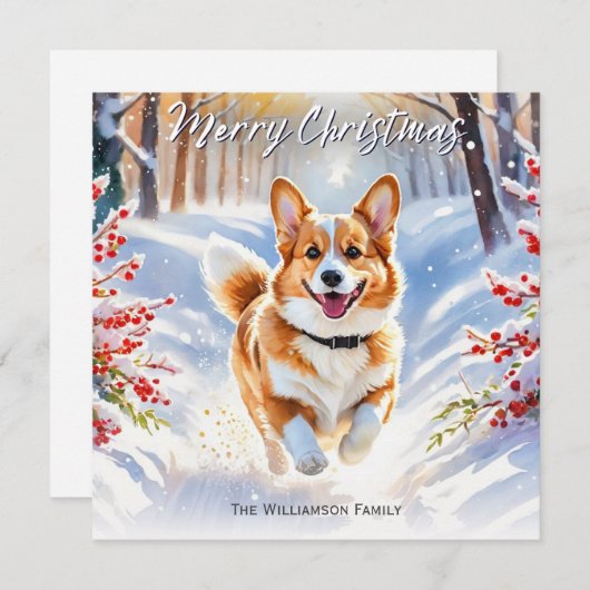 Pembroke Welsh Corgi Hund im Schnee Weihnachten (Vorne/Hinten)