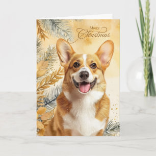 Pembroke Welsh Corgi Hund und goldene Kiefern Feiertagskarte