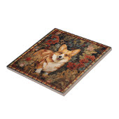 Pembroke Welsh Corgi im Viktorianischen Blumengart Fliese (Seite)