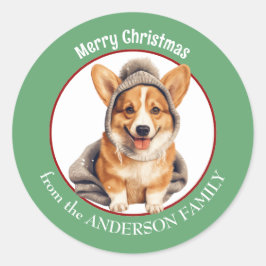 Pembroke Welsh Corgi im Winter Hat Weihnachten Runder Aufkleber