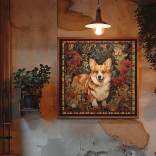 Pembroke Welsh Corgi in einem viktorianischen Blum Poster