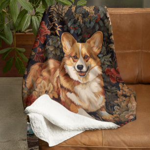 Pembroke Welsh Corgi in einem viktorianischen Blum Sherpadecke