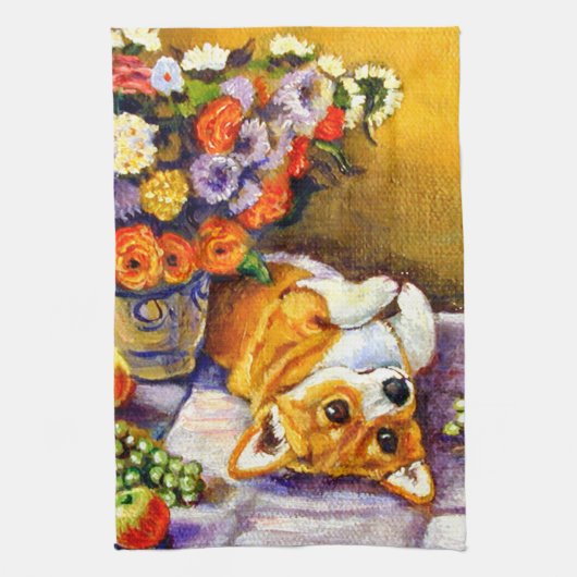 Pembroke Welsh Corgi Küchentuch Floral (Vertikal)