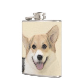 Pembroke Welsh Corgi Malerei - Original Hund Kunst Flachmann (Links)